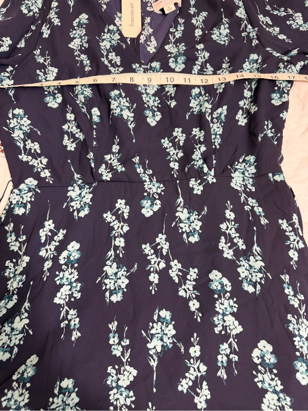 Jun & Ivy navy blue floral mini dress long sleeves size M - Picture 7 of 10